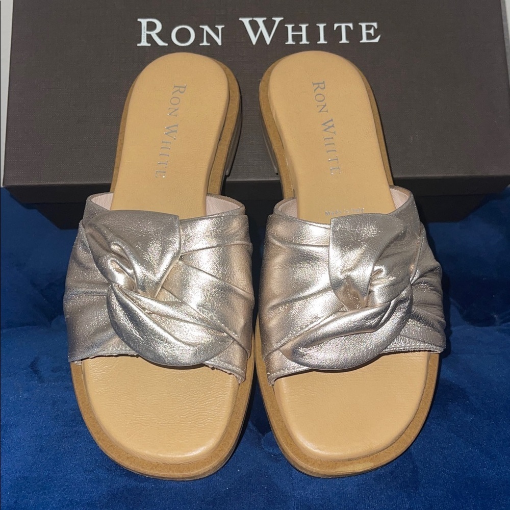 NIB RON WHITE Champagne/ Gold Genuine Leather Veronica Sandals Sz. 36/ US-6 - Picture 6 of 17